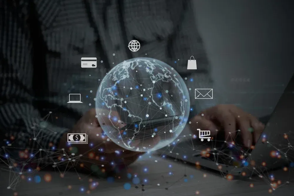 Creative illustration of an IT consultant imagining tech solutions with digital icons