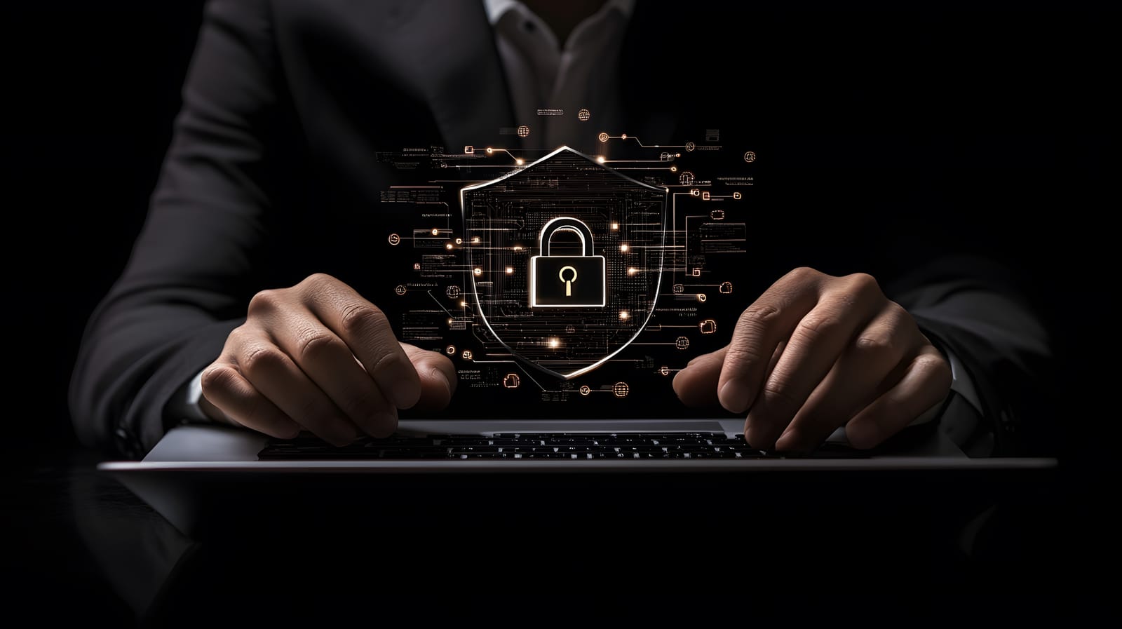 person-using-a-laptop-with-a-digital-security-shield-graphic Cybersecurity Services in Chicago