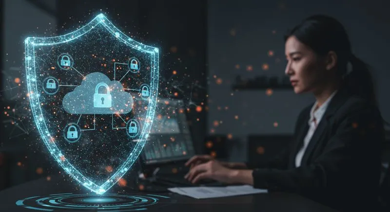 Businesswoman managing secure data protection services